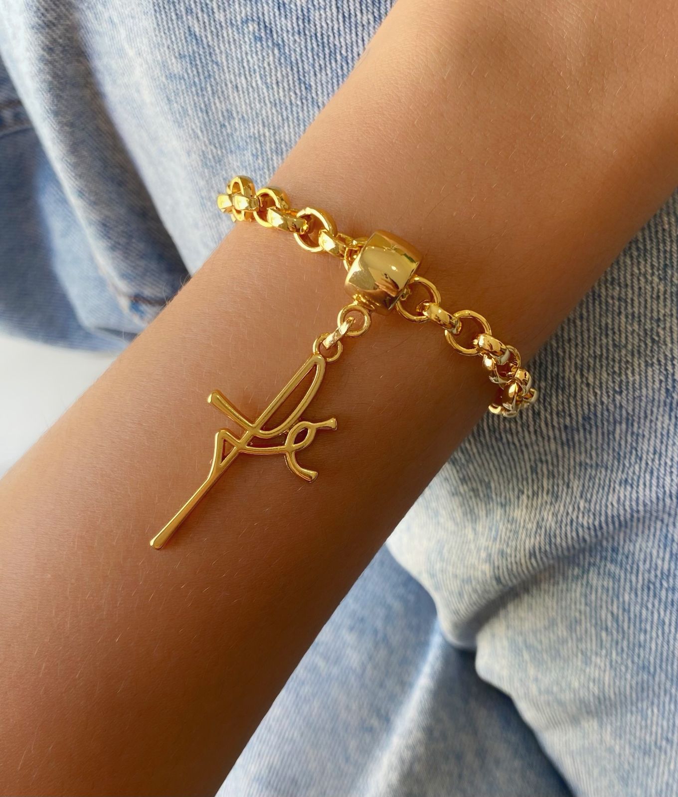Pulseira elo português grosso + pingente fé