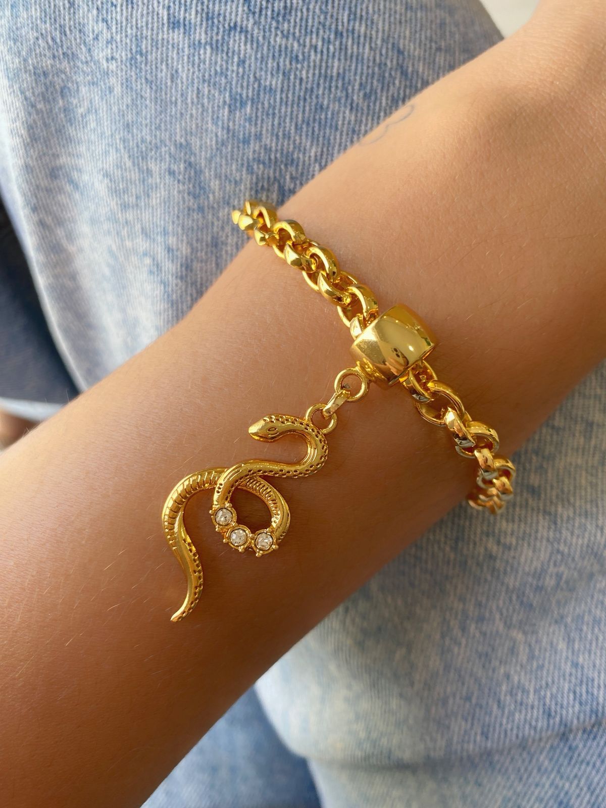 Pulseira elo português grosso + pingente cobra